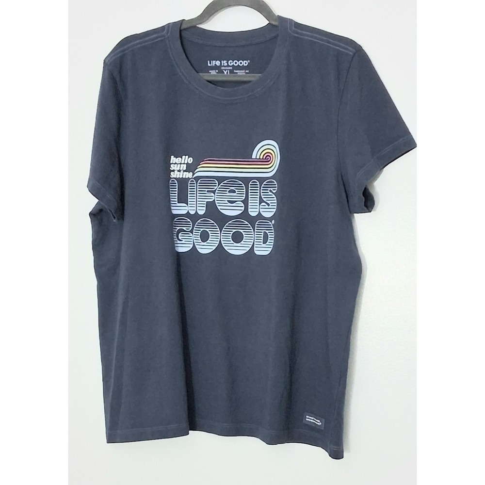 Life Is Good T-Shirt Women's Size XL Crusher Tee* Blue Groovy Hello Sunshine NWT